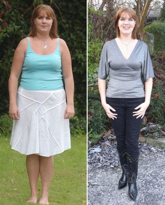 Moteris prieš ir po svorio metimo, laikydamasi kefyro dietos